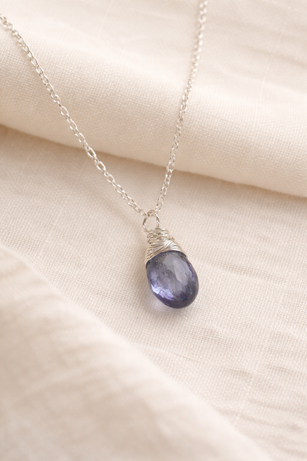 Dainty Iolite Briolette Sterling Silver Necklace