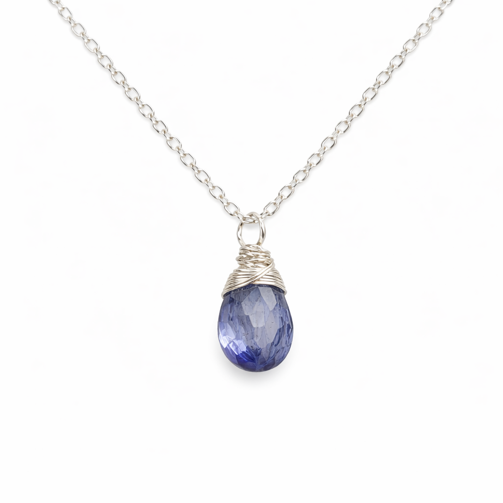 Dainty Iolite Briolette Sterling Silver Necklace