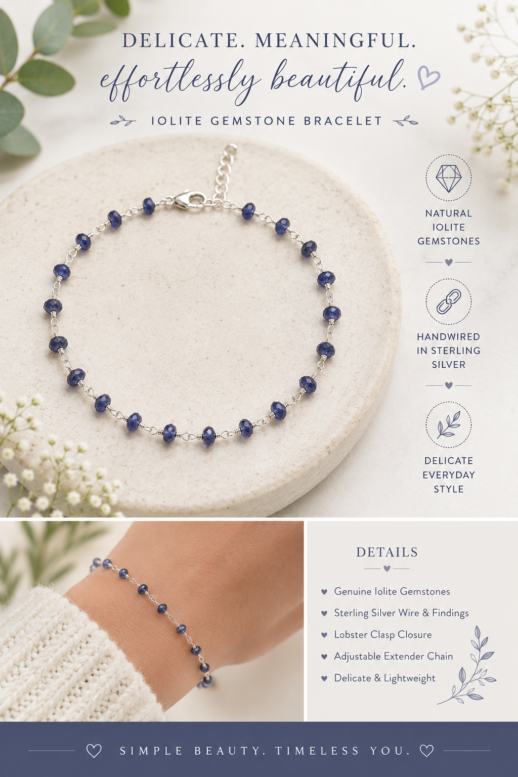 Iolite Wire Wrapped Sterling Silver Bracelet