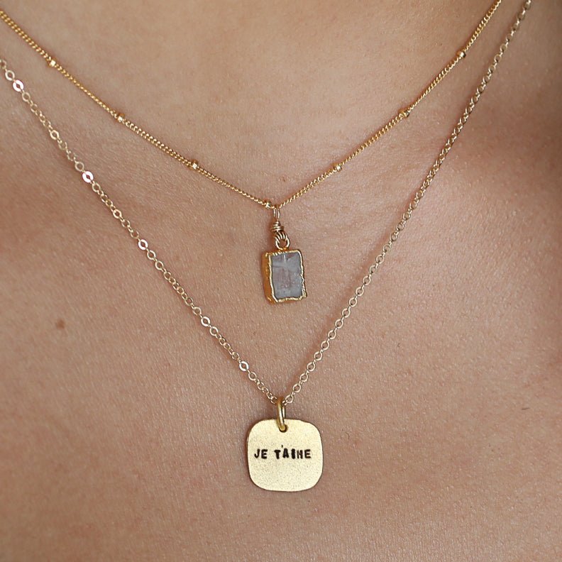 Je T'aime - French for "I love you" square necklace