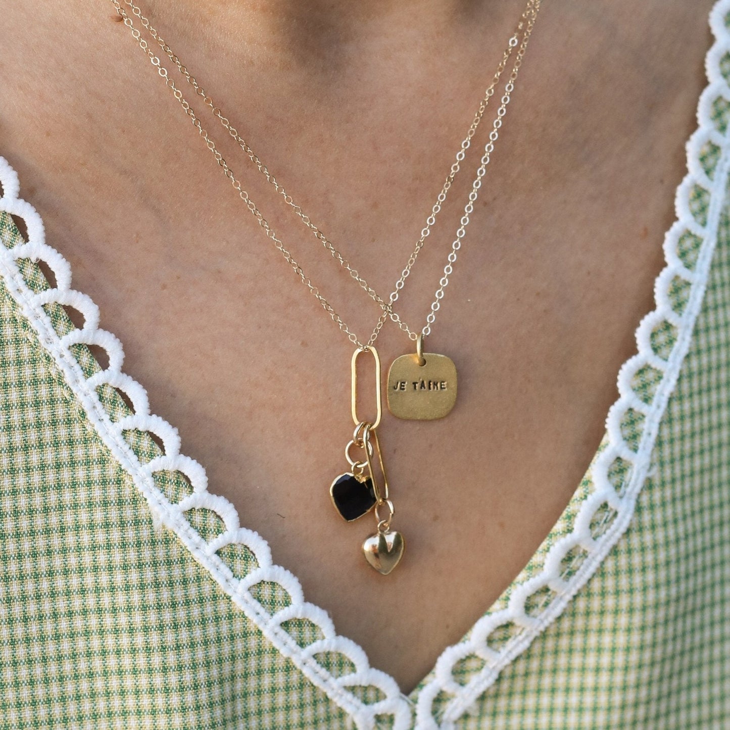 Je T'aime - French for "I love you" square necklace