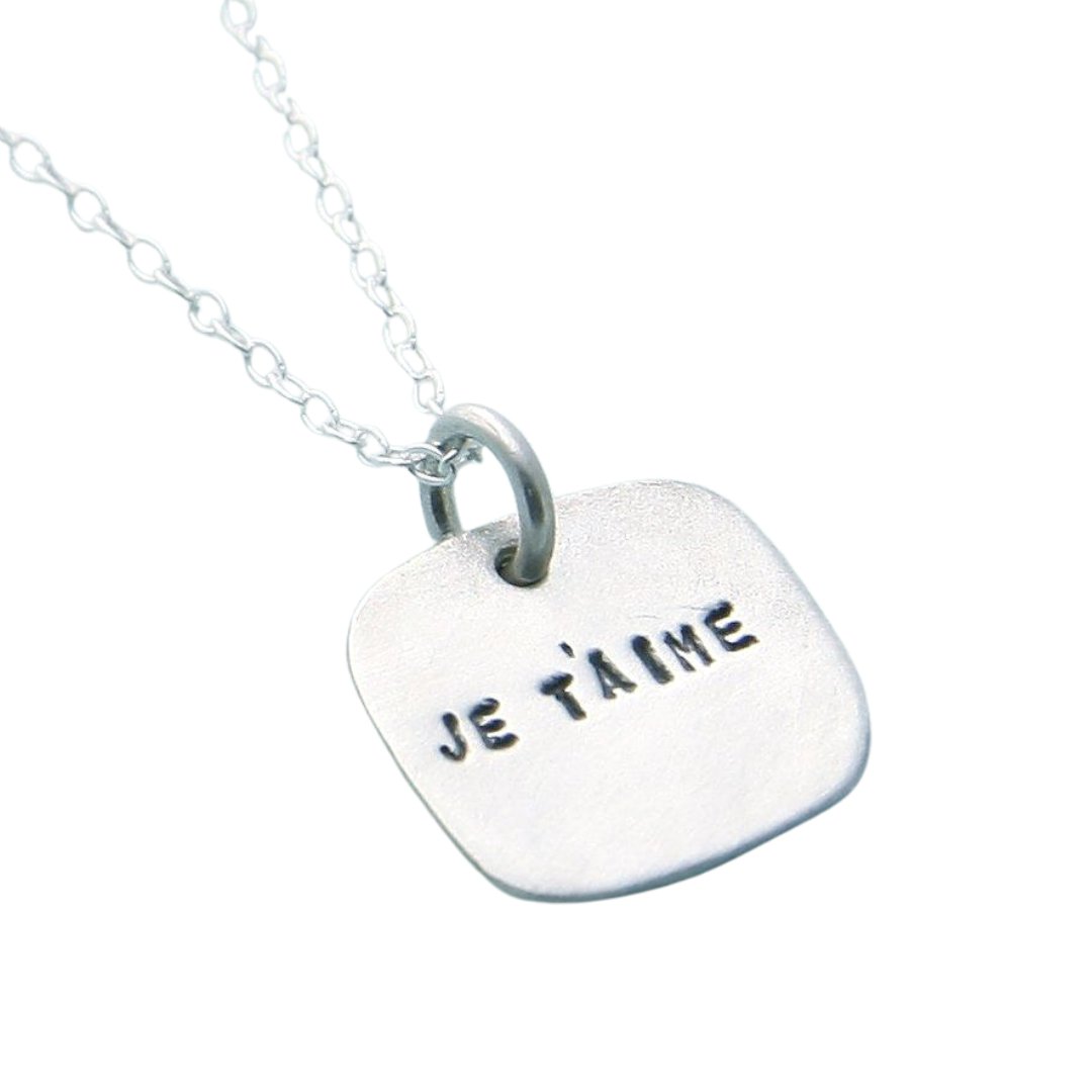 Je T'aime - French for "I love you" square necklace