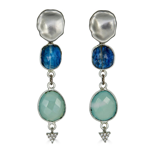 Aquamarine and Kyanite Silver Earrings