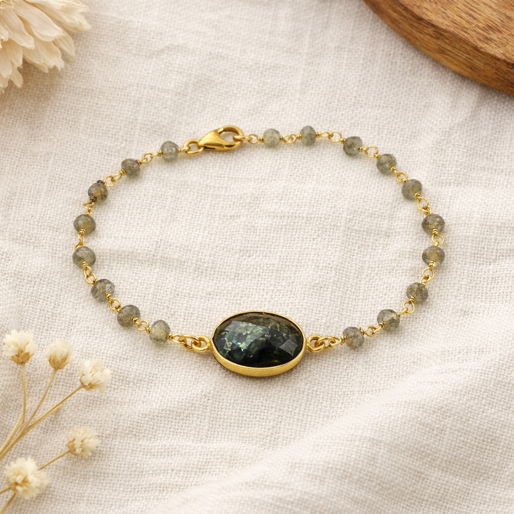 Labradorite Rosary Chain Oval Bezel Bracelet