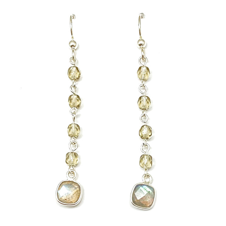 Labradorite Gray Crystal Chain Earrings