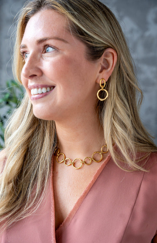 Gold  Sculpted Circle Necklace