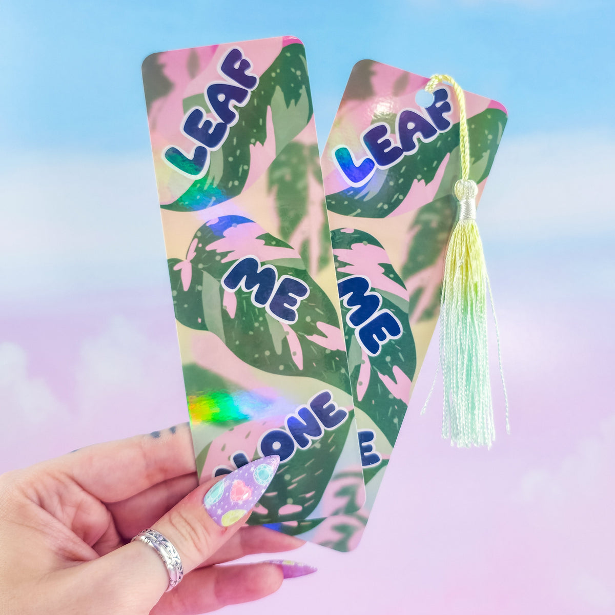 Leaf Me Alone Bookmark - Holographic Pink Princess Philodendron