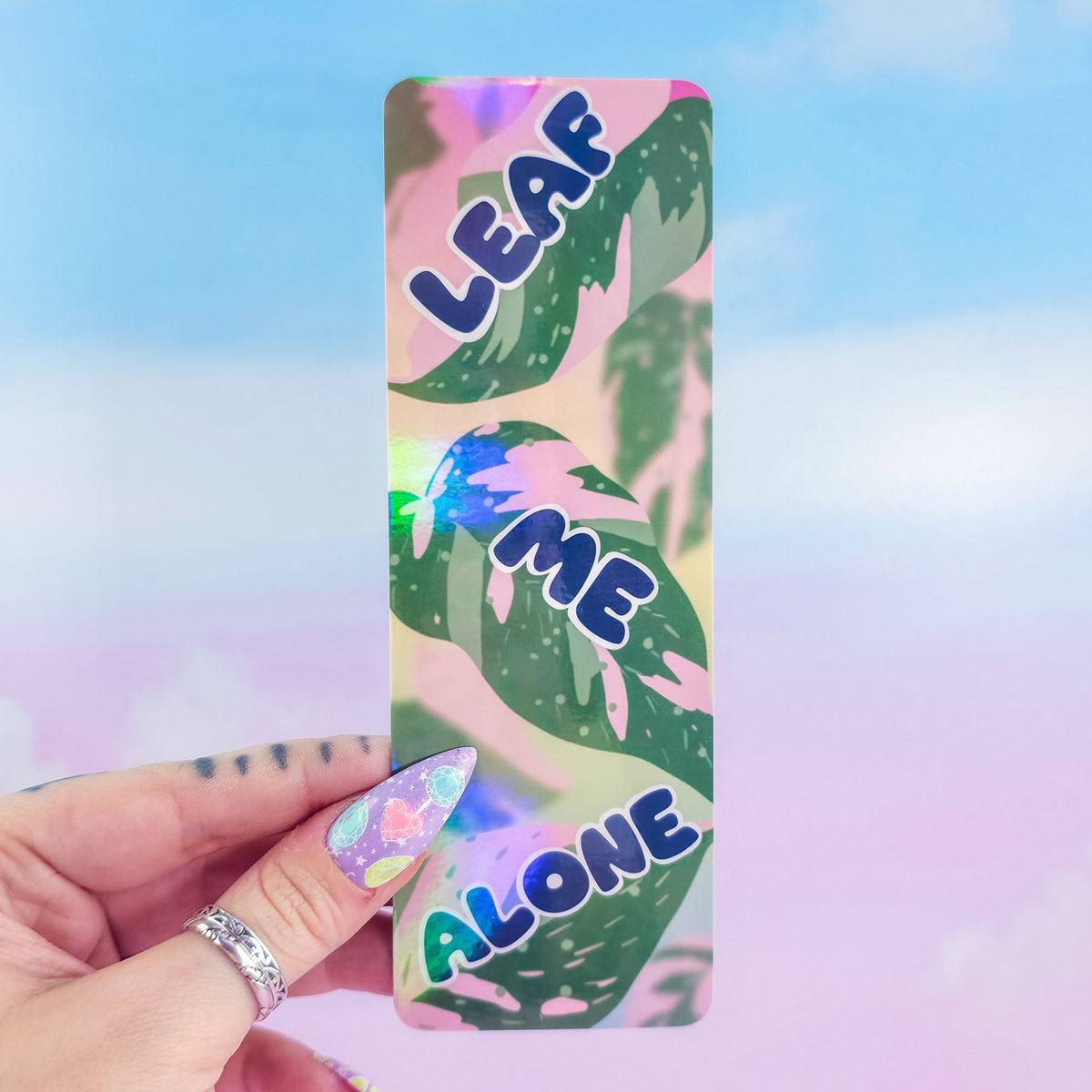 Leaf Me Alone Bookmark - Holographic Pink Princess Philodendron
