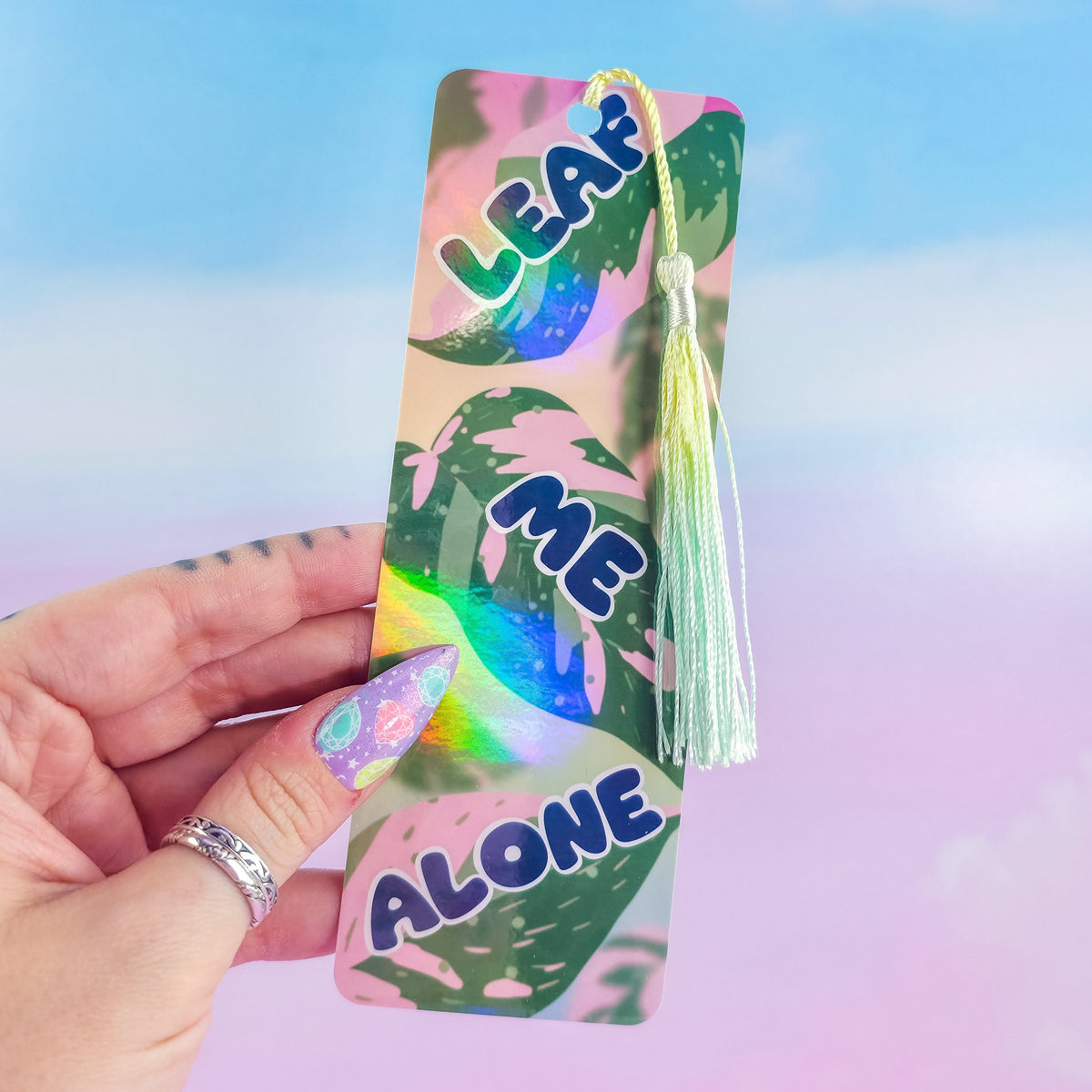 Leaf Me Alone Bookmark - Holographic Pink Princess Philodendron
