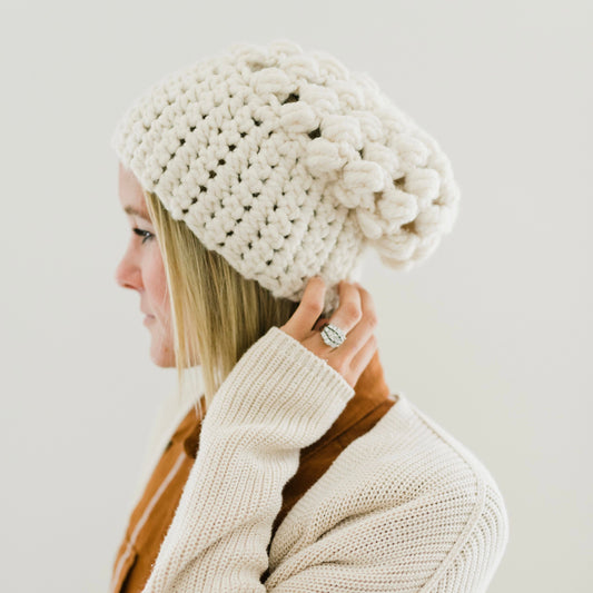 Crochet Slouch Hat | Cream Slouchy Beanie