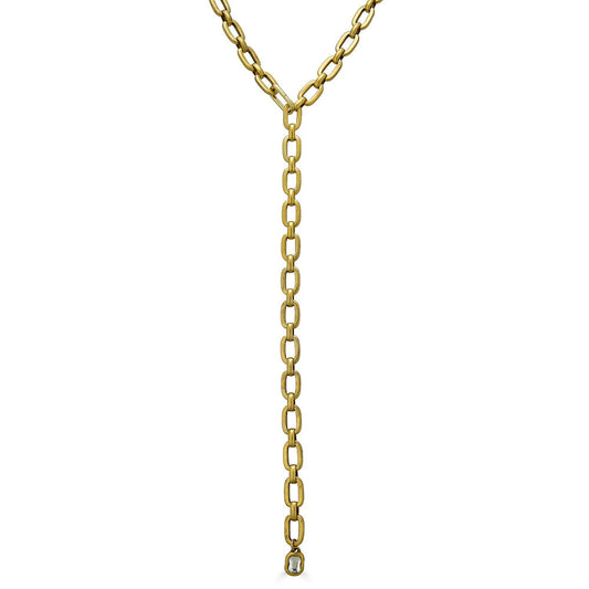 Chunky Gold Lariat with Crystal Pendant