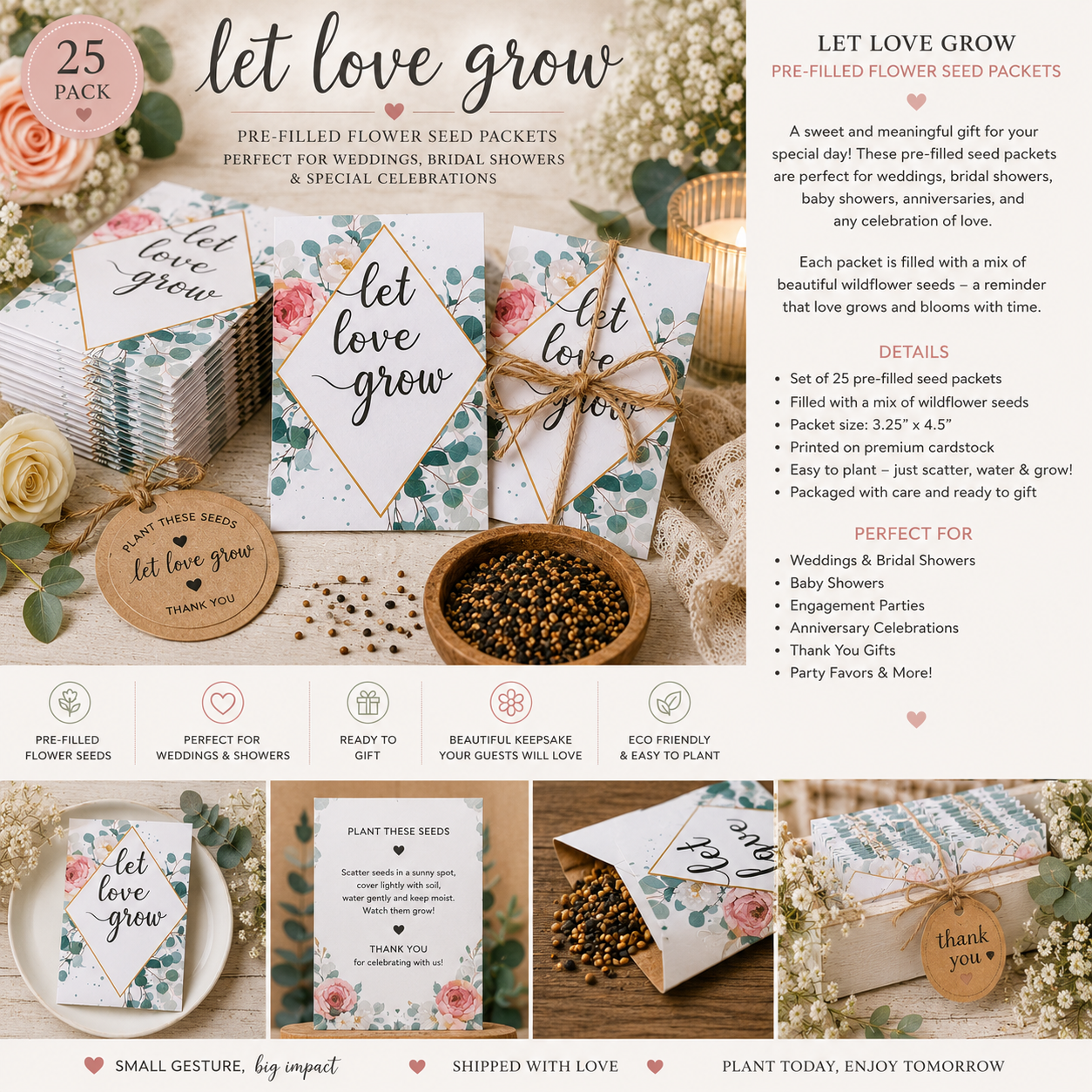 Let Love Grow Seed Packet Favors – 25 Pack