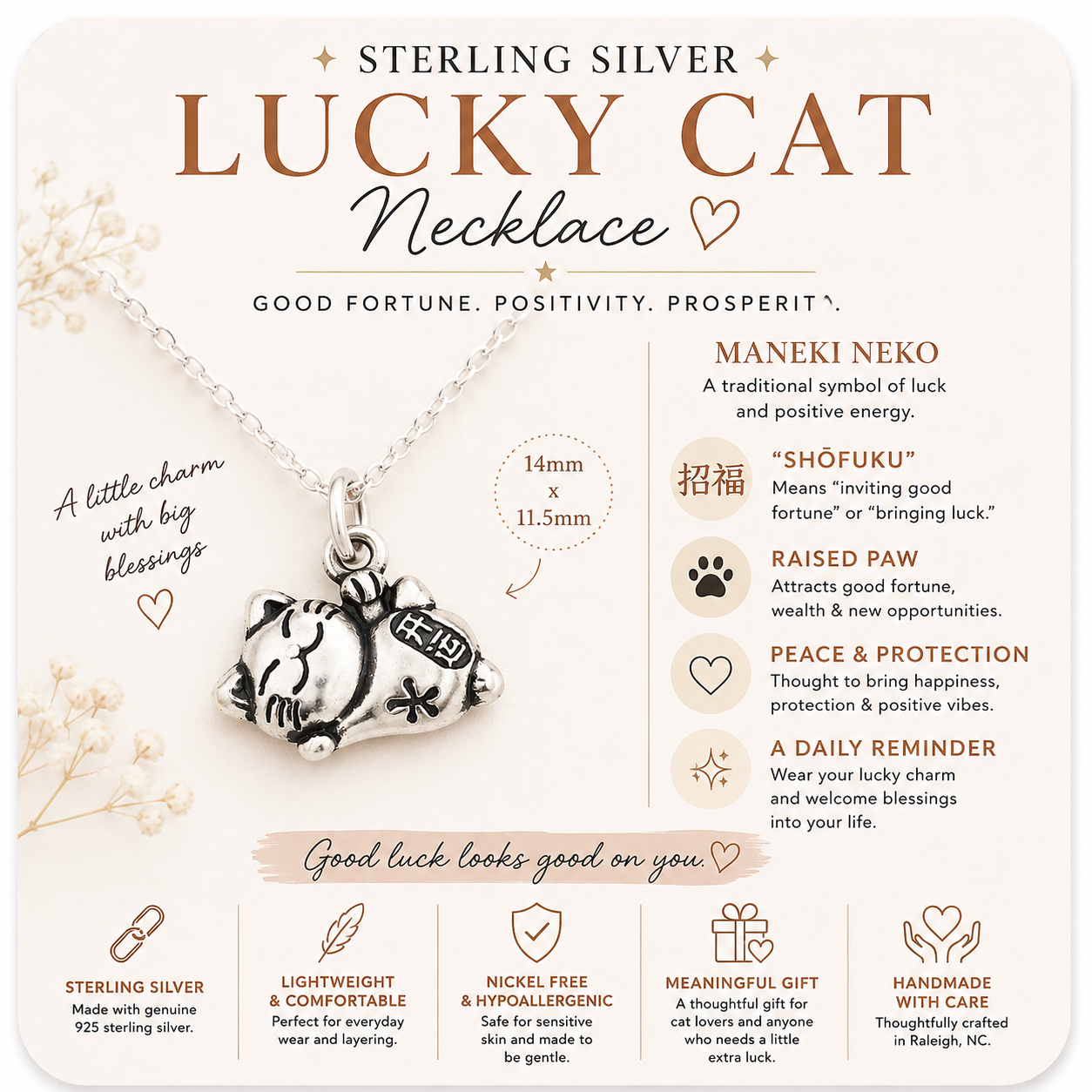 Sterling Silver Lucky Cat Necklace