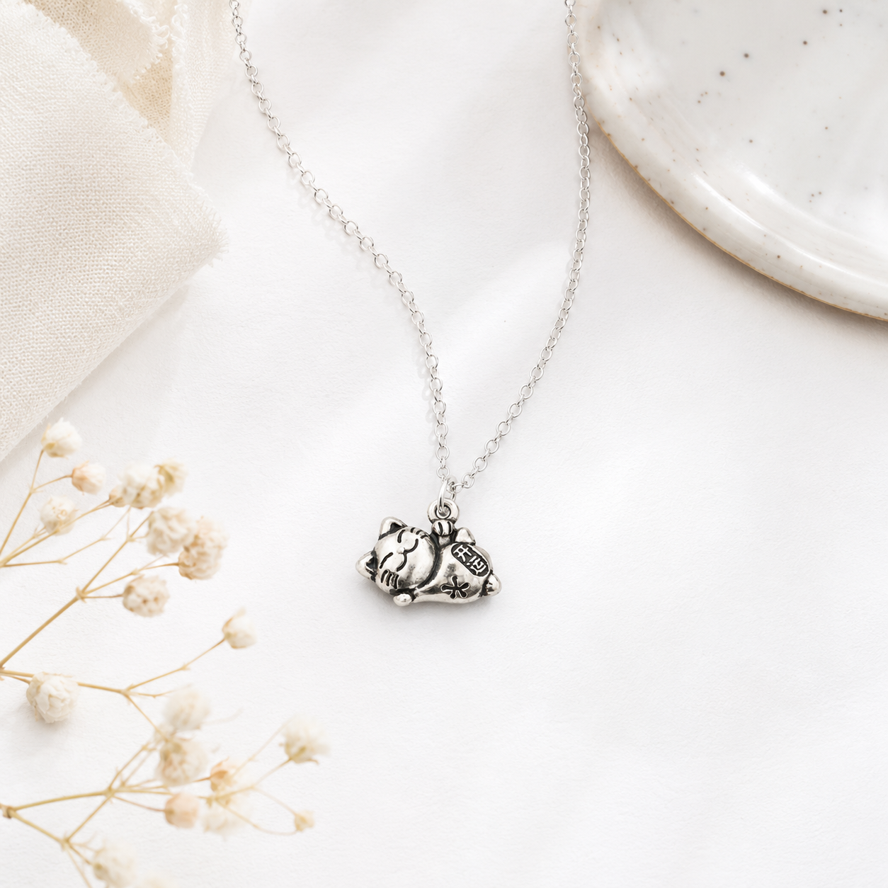 Sterling Silver Lucky Cat Necklace