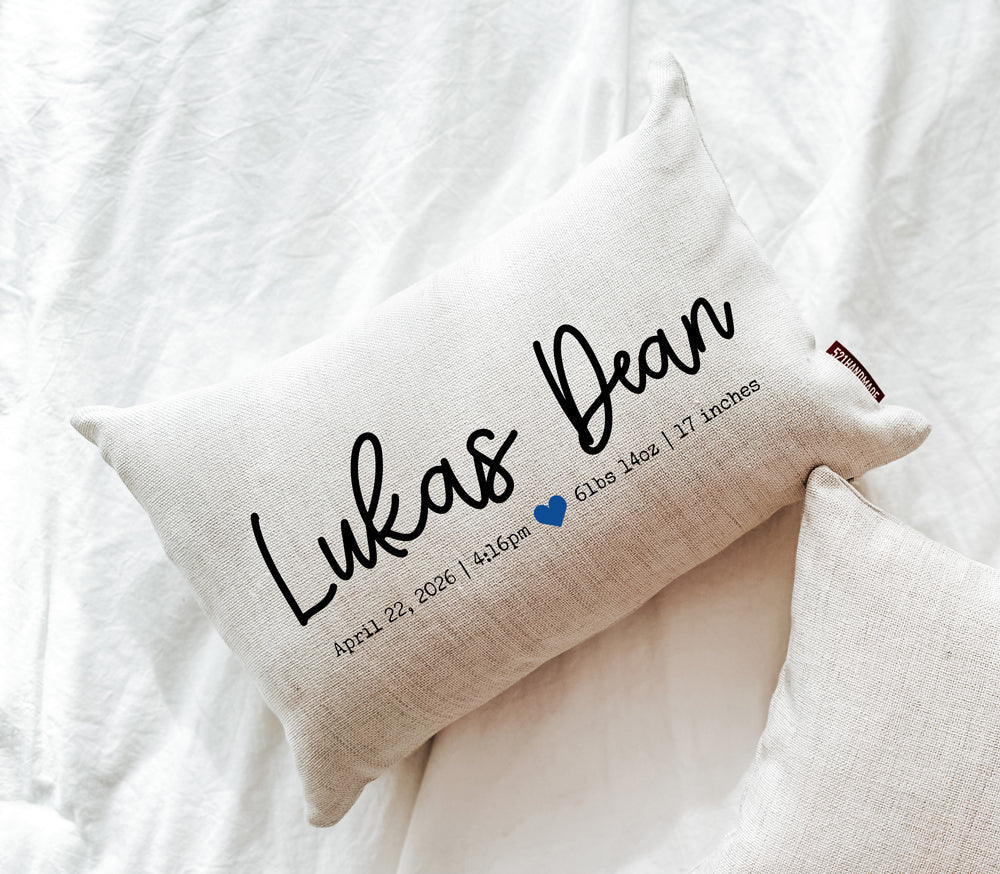 Baby Name + Birth Stats Pillow (Blue)