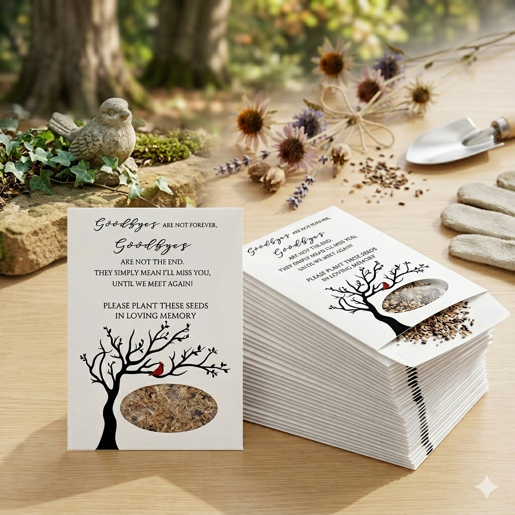 Memorial Seed Packets (25 Pack) – Wildflower or Sunflower Seeds – Funeral Favors