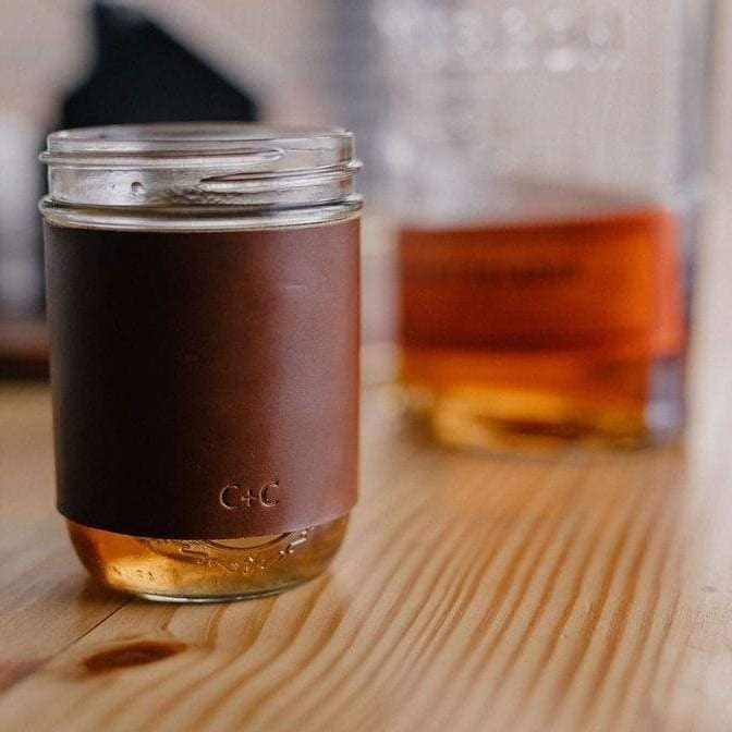 Leather Mason Jar Sleeve (Glass included)