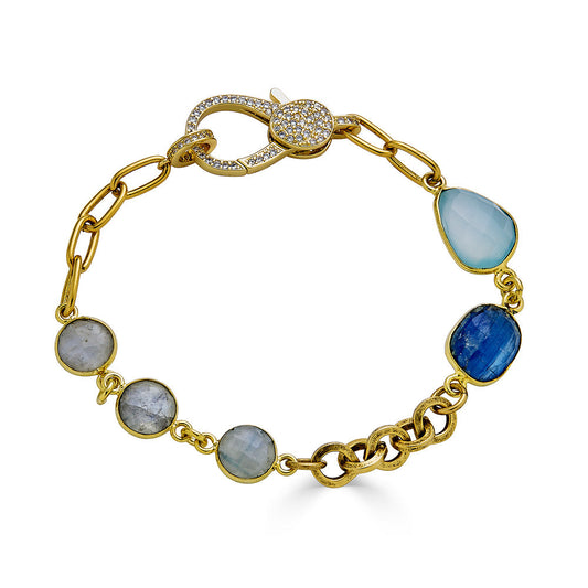 Gold Mixed Gemstone Bracelet with Kyanite, Moonstone and Chalcedony