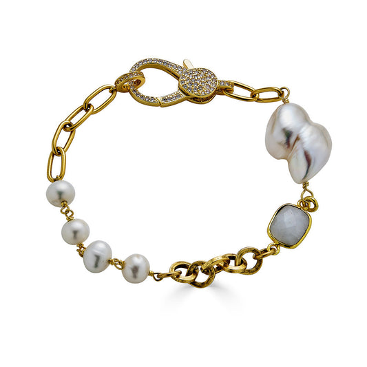 Gold Moonstone and Pearl Bracelet