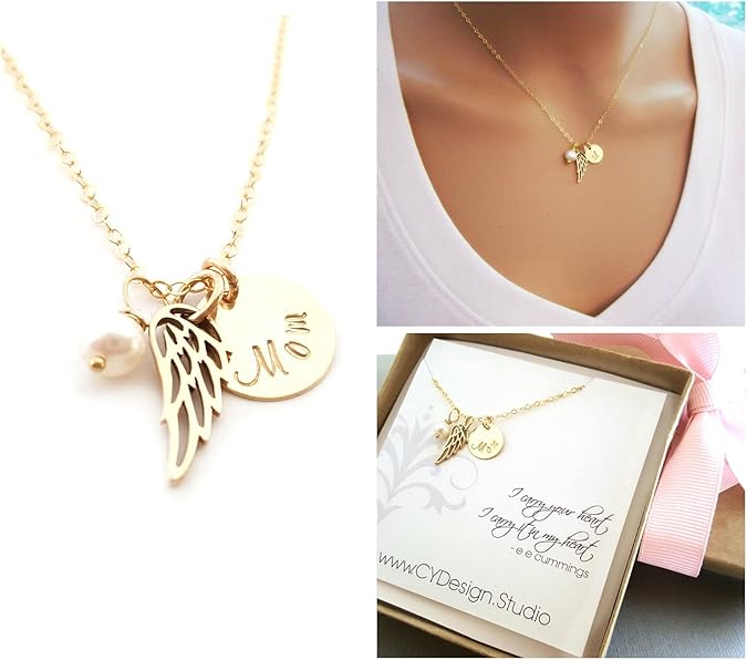 Angel Wing Memorial Necklace for Mom – Remembrance Jewelry