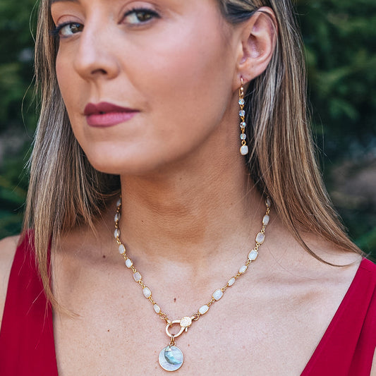 Moonstone Crystal Chain Gold Earrings