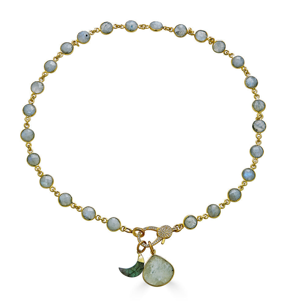 Moonstone Necklace with Labradorite Moon
