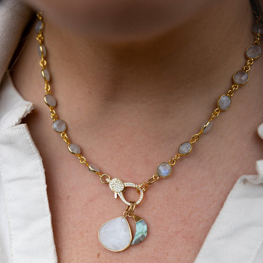 Moonstone Necklace with Labradorite Moon