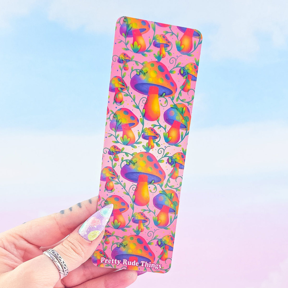 Pink Mushroom Bookmark - Holographic Handmade Bookmark with Tassel Option