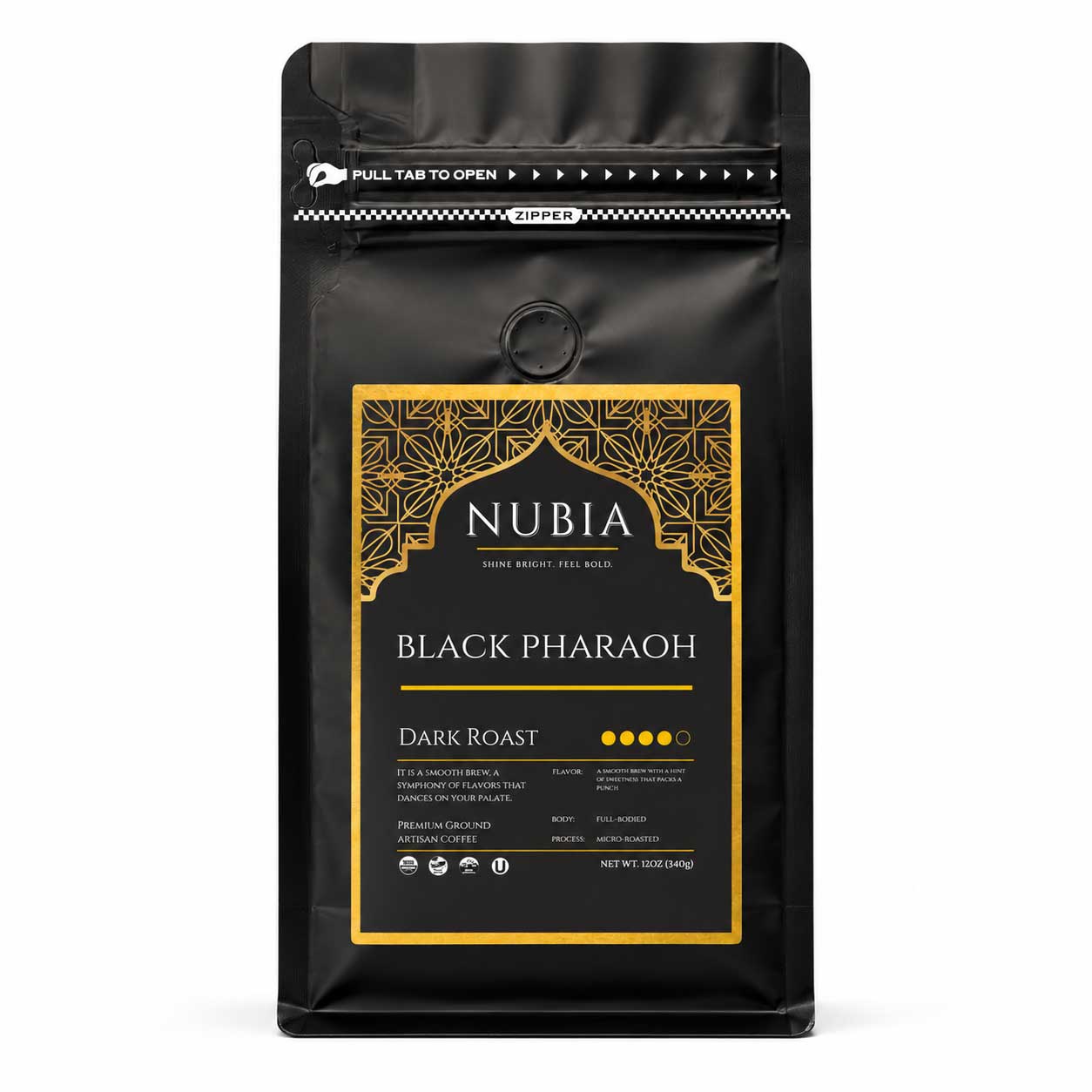 Black Pharaoh Organic Certified Dark Roast Coffee | 12 oz | Nubia, LLC