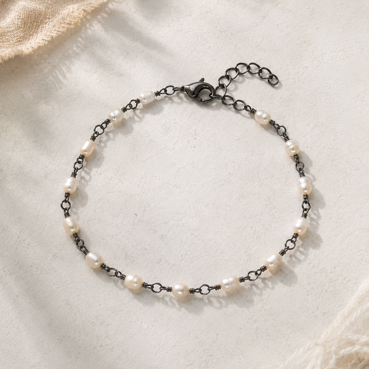 Oxidized Freshwater Pearl Wire Wrapped Bracelet