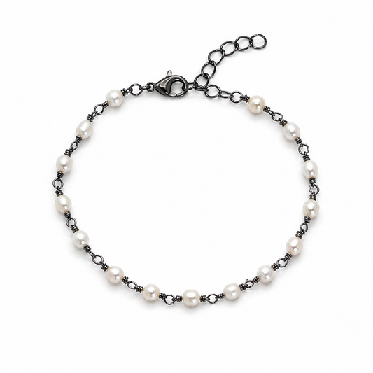 Oxidized Freshwater Pearl Wire Wrapped Bracelet