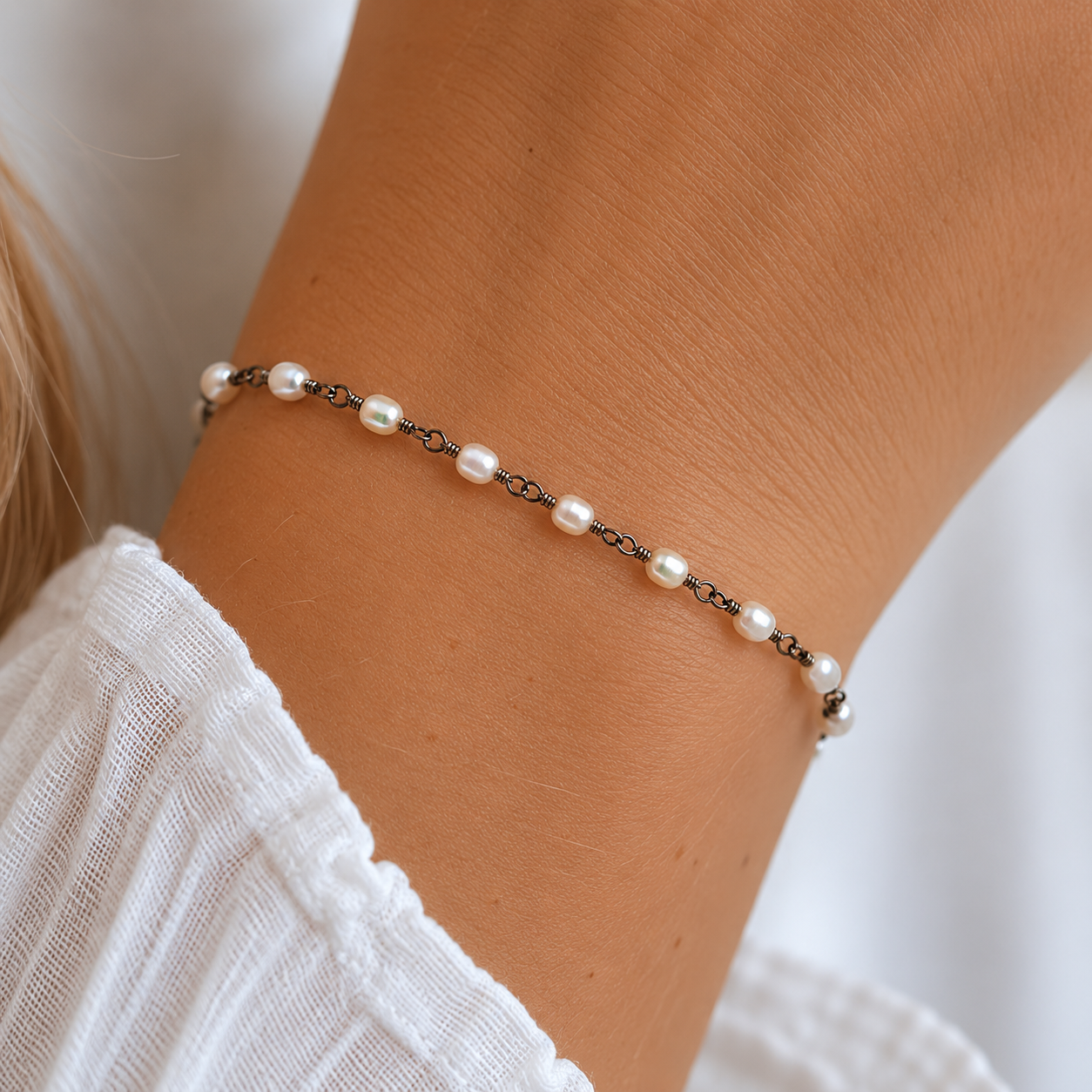 Oxidized Freshwater Pearl Wire Wrapped Bracelet