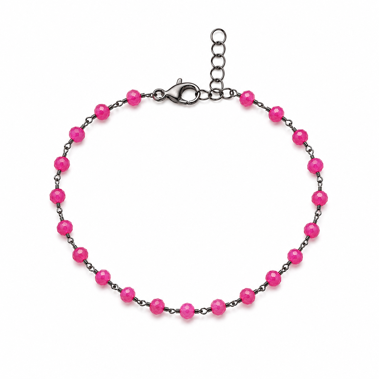 Oxidized Sterling Silver Hot Pink Agate Bracelet