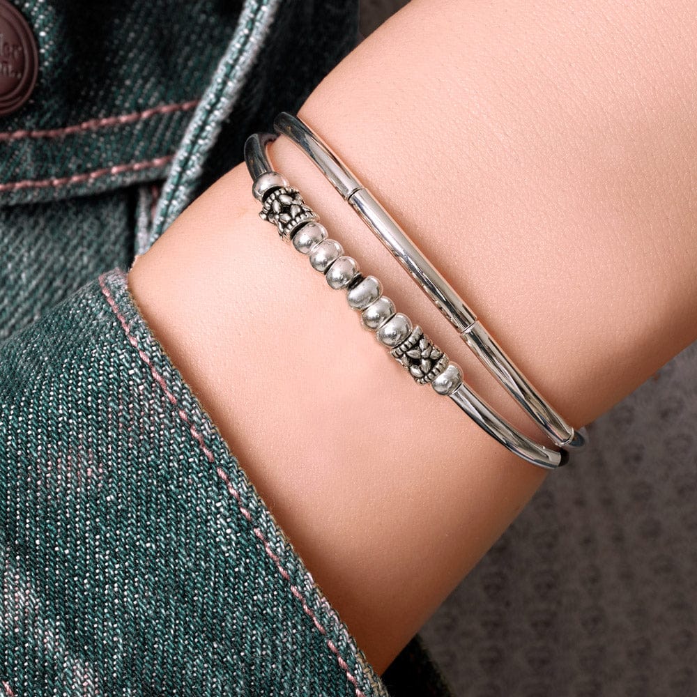 Pancake Silver Adjustable Bracelet in Black Leather | Add Charm Choice