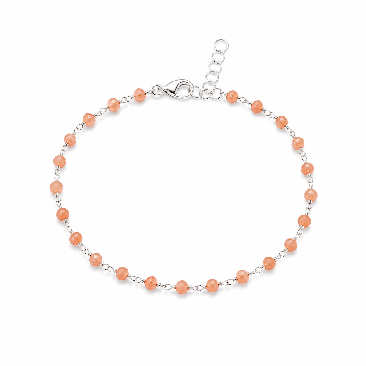 Peach Agate Wire Wrapped Sterling Silver Bracelet