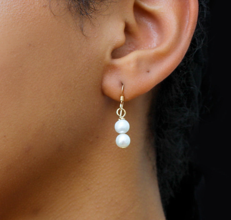 Double Freshwater Pearl Drop Earrings – Sterling Silver or 14K Gold Filled