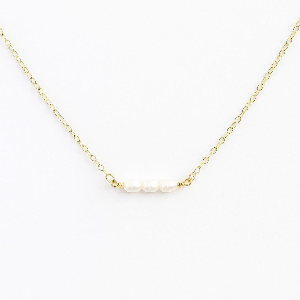 Dainty Pearl Choker – 14k Gold Filled Chain – Three Freshwater Pearls – Handmade in Raleigh