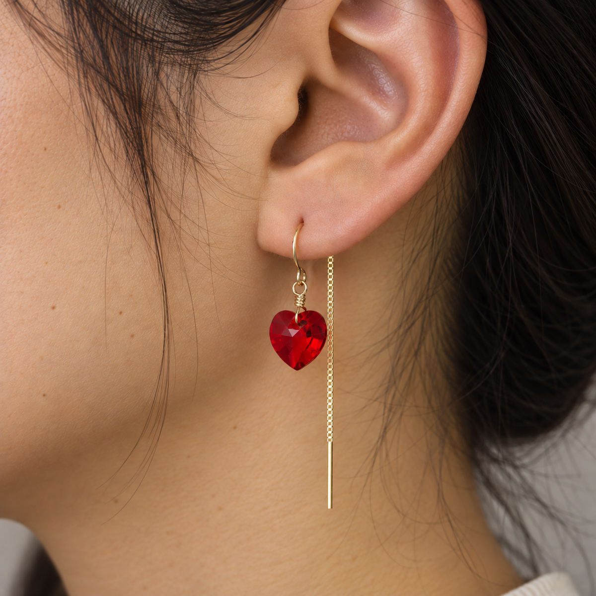 Red Heart swarovski Threader Earrings