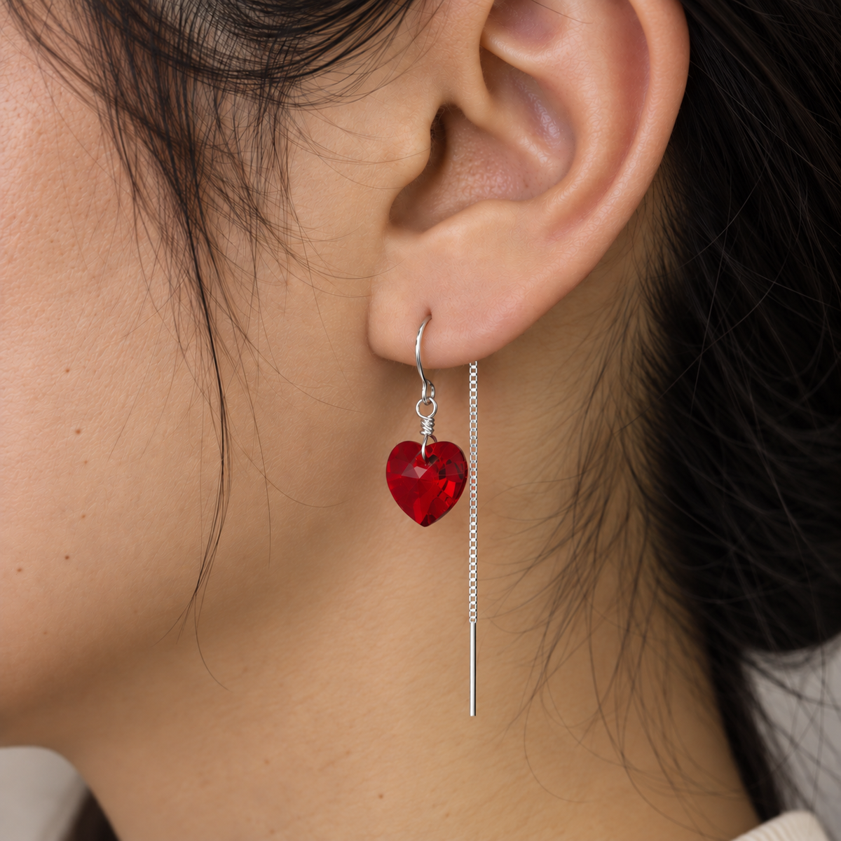 Red Heart swarovski Threader Earrings