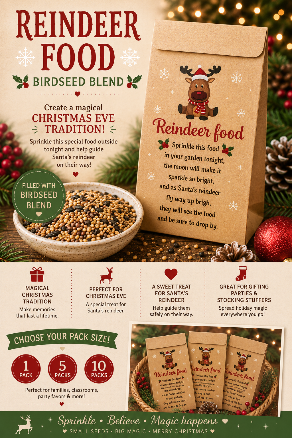 Reindeer Food Birdseed Packets – Christmas Eve Tradition – Santa’s Reindeer Treat