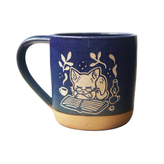 Book Cat Mug, Cozy Farmhouse Style Handmade Pottery
