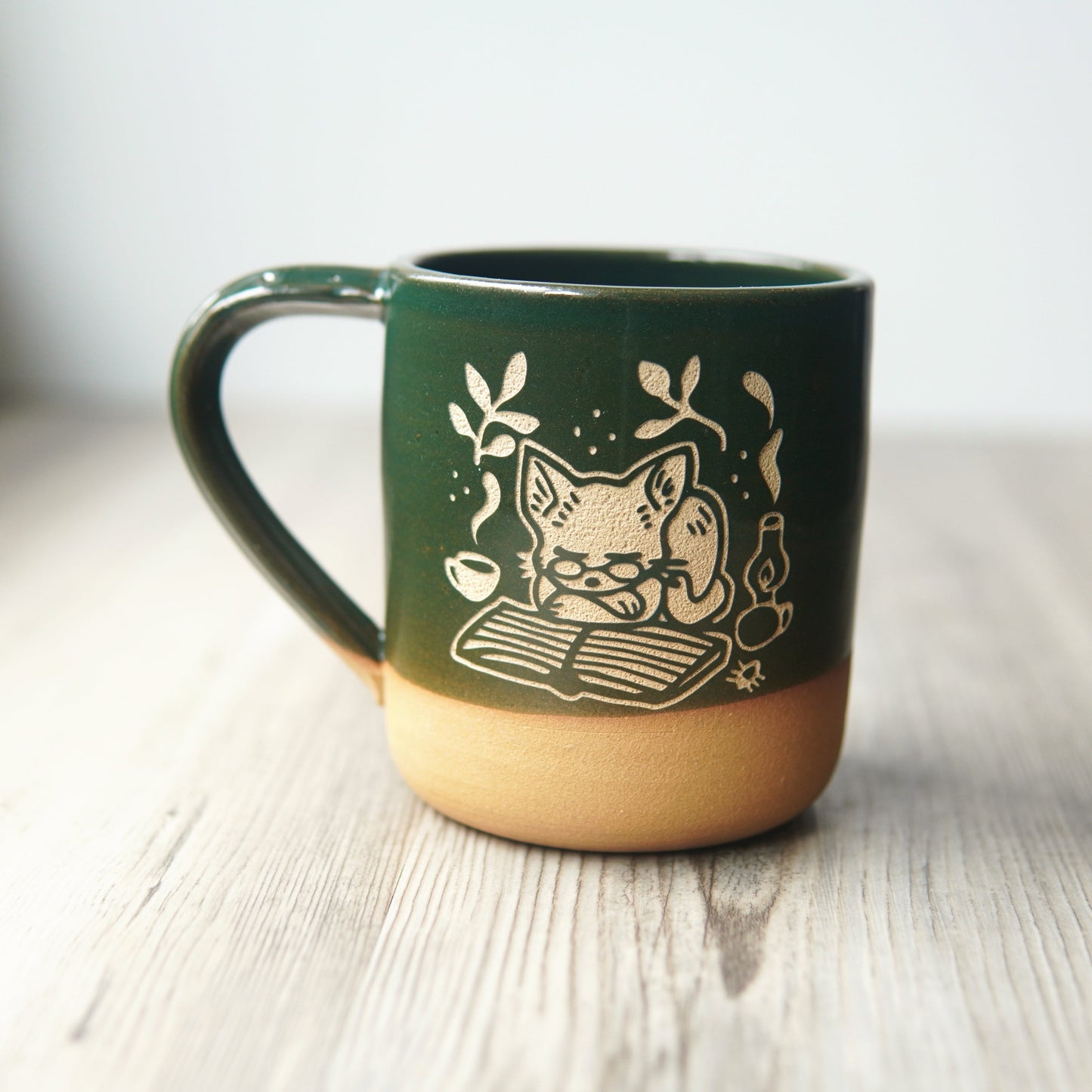 Book Cat Mug, Cozy Farmhouse Style Handmade Pottery