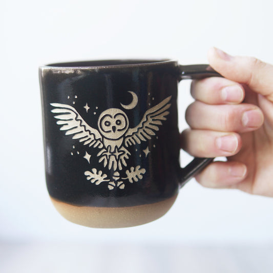 Owl + Oak Mug, Farmhouse Style Handmade Pottery
