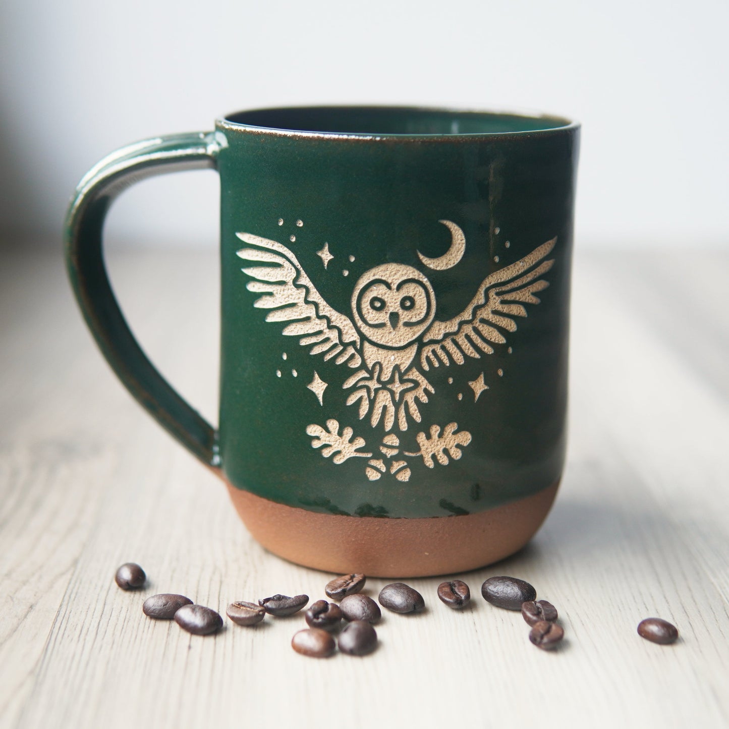 Owl + Oak Mug, Farmhouse Style Handmade Pottery