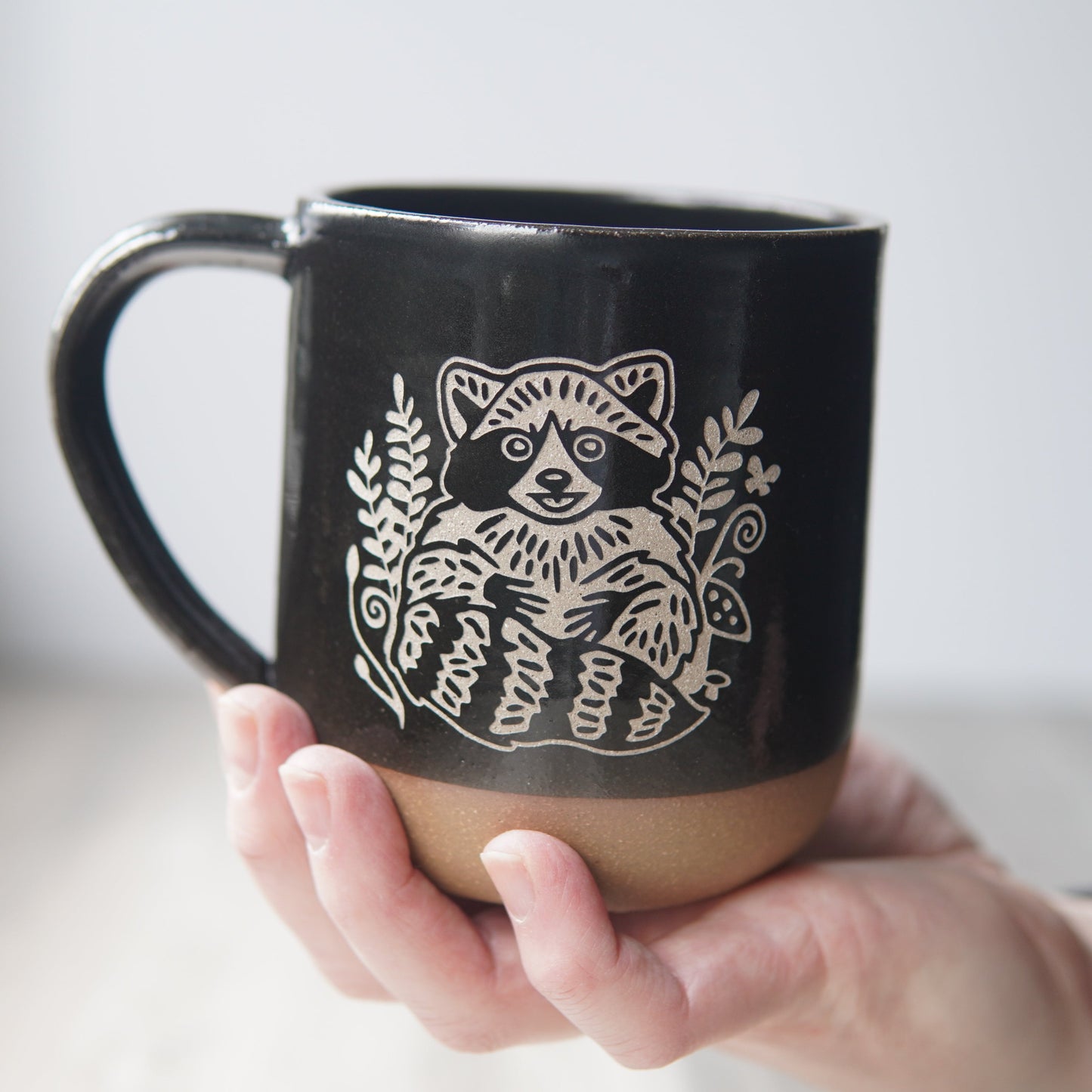 Raccoon Mug, Farmhouse Style Handmade Pottery