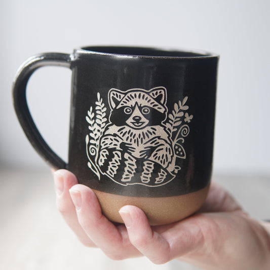 Raccoon Mug, Farmhouse Style Handmade Pottery