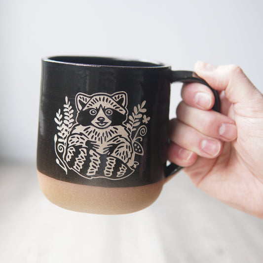 Raccoon Mug, Farmhouse Style Handmade Pottery