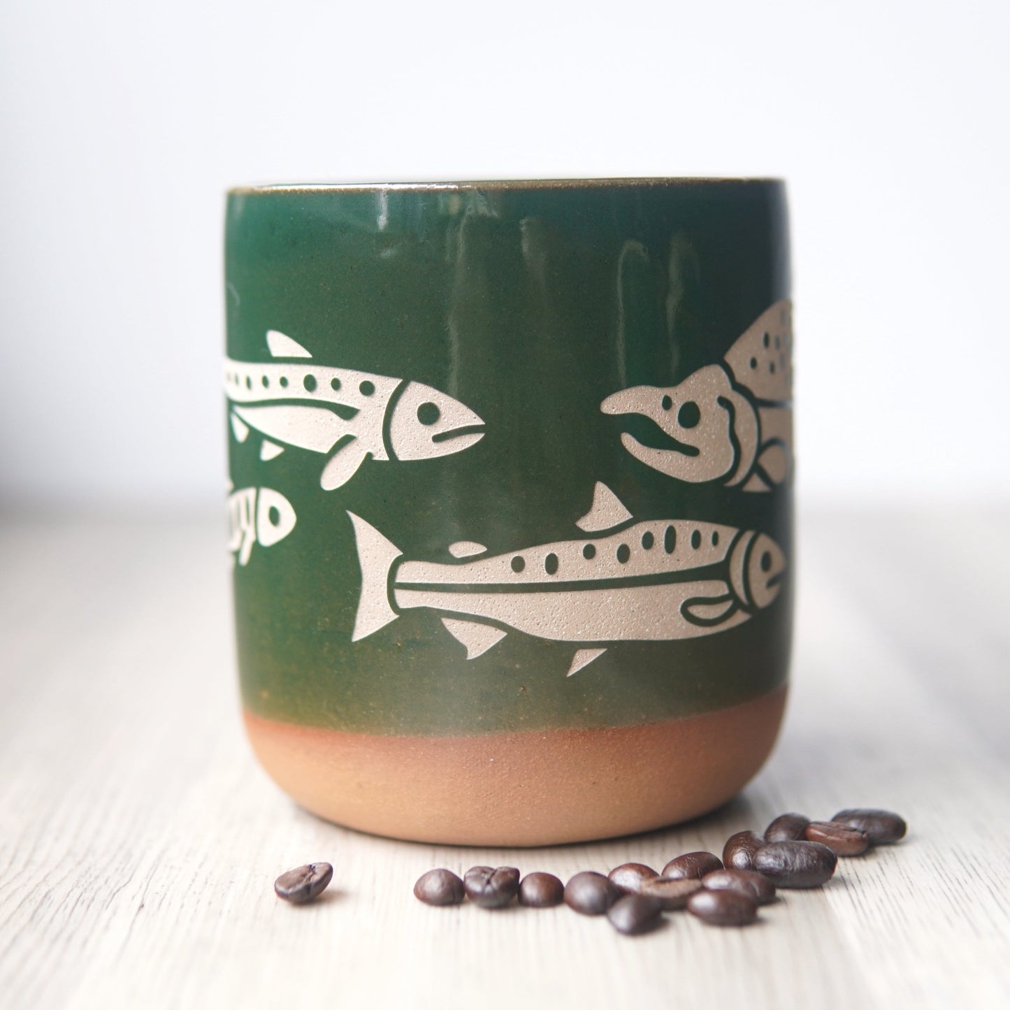 Salmon Fish Mug, Farmhouse Style Handmade Pottery