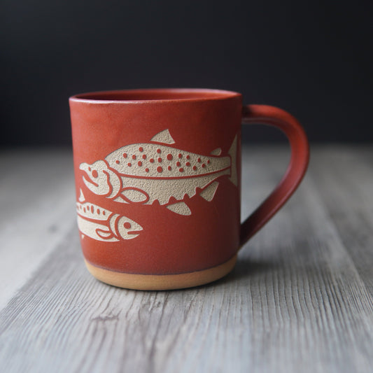 Salmon Fish Mug, Farmhouse Style Handmade Pottery