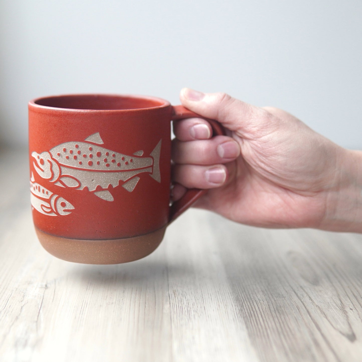 Salmon Fish Mug, Farmhouse Style Handmade Pottery
